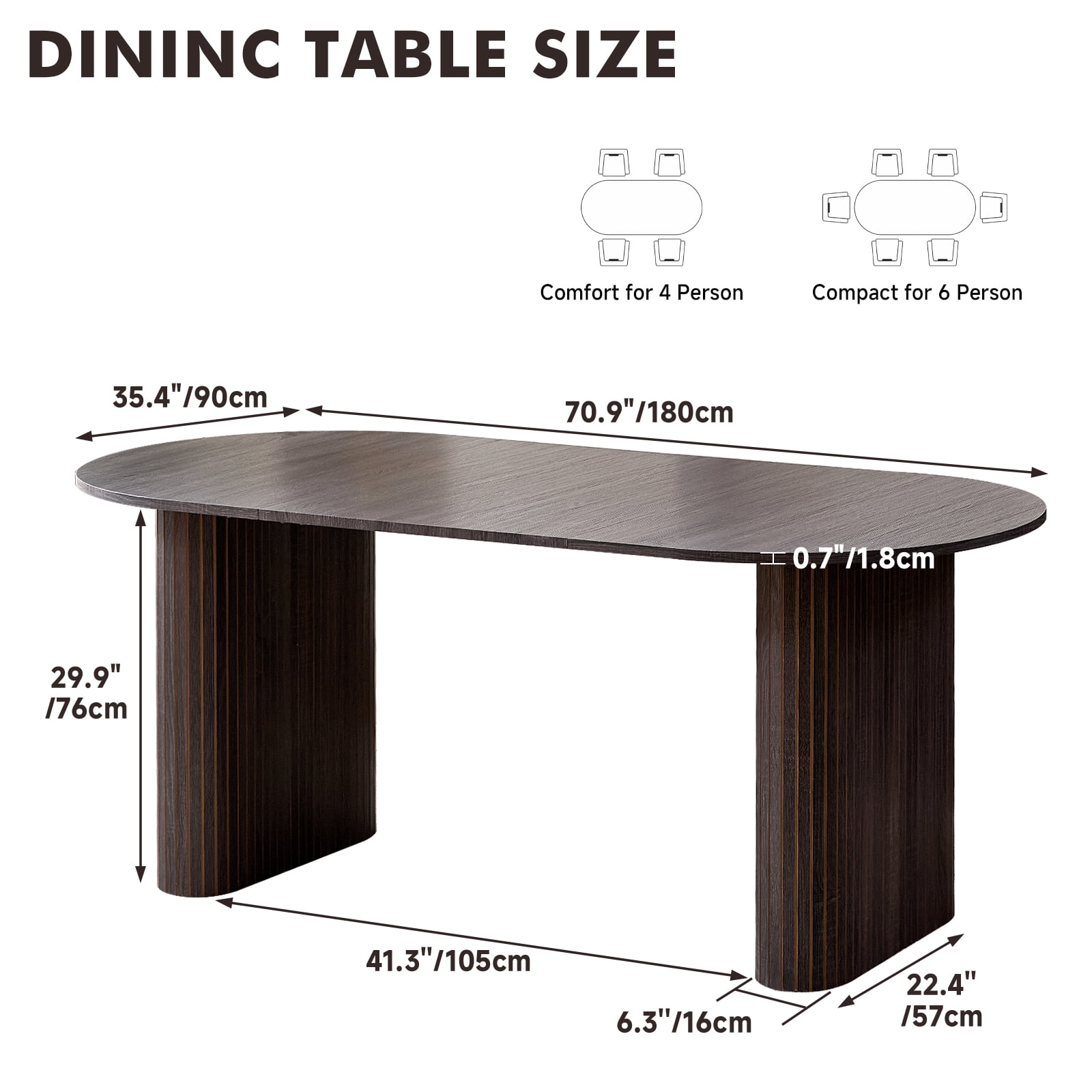 70.8 inch Dining Table for 4-6, Rustic Wood Grain Finish, Sturdy Elliptical Legs Oval Kitchen Table for Breakfast, Dinner, Modern Farmhouse Style, Black