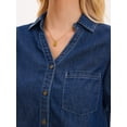 thumbnail image 5 of DARING DIVA Women's Denim Shirt Short Sleeve V Neck Button Front Jean Tops S Dark Blue, 5 of 7