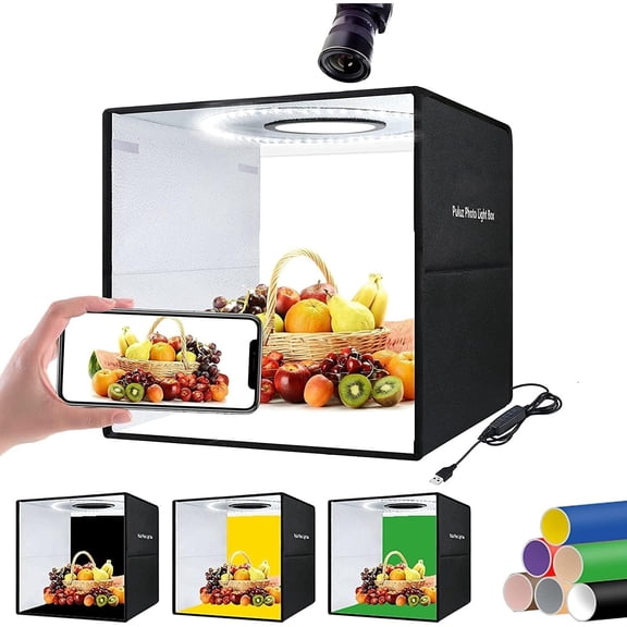 B-Qtech 16x16 Inch Collapsible Photo Light Box with 12 Backgrounds, Dimmable 3200-6500K LED Lighting