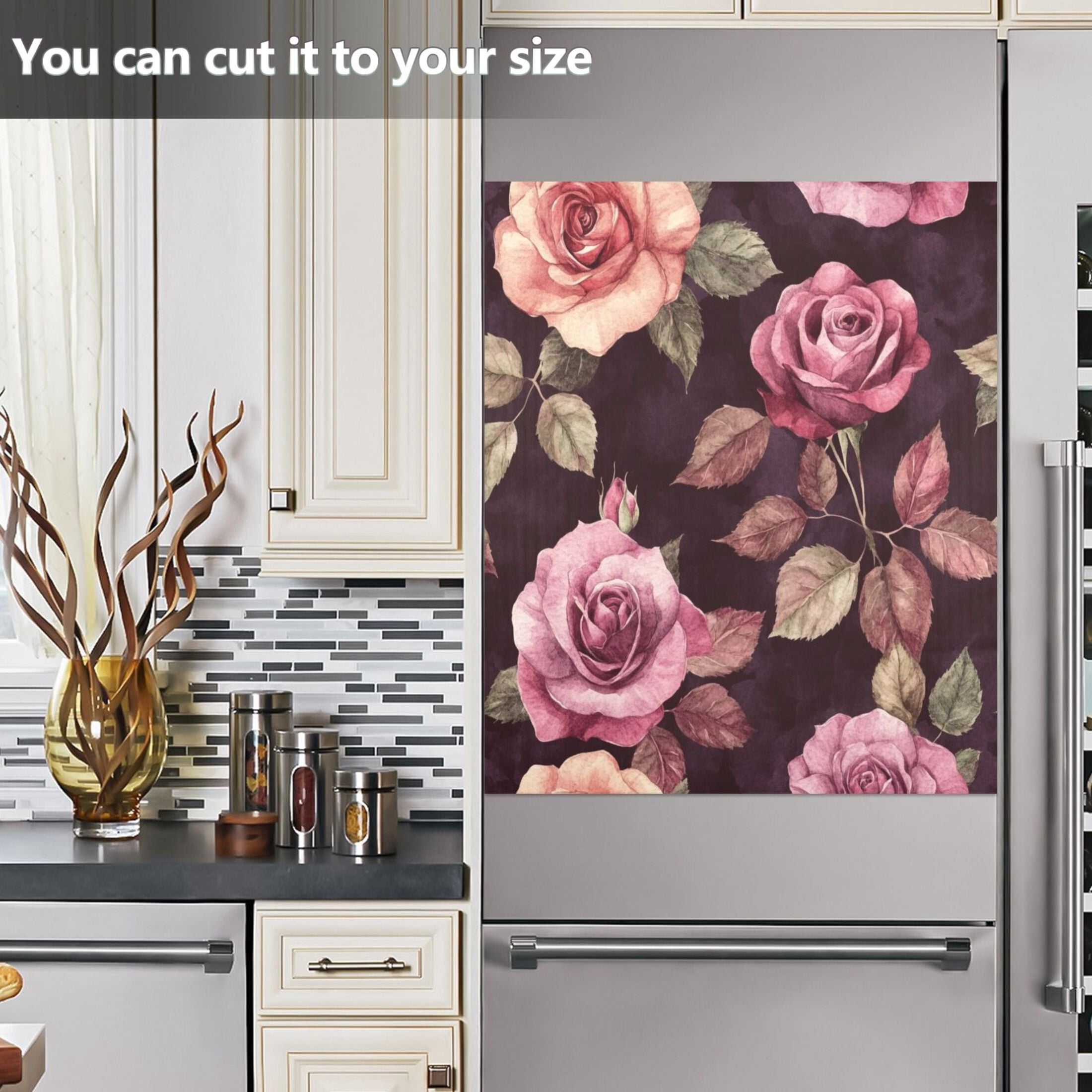 Dishwasher Magnetic Sticker 23x26 Inch Refrigerator Magnetic Sticker Washing Machine Magnetic Sticker Kitchen Panel Magnetic Sticker Home Decor Maroon Roses Seamless