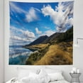 thumbnail image 1 of Landscape Tapestry, Lake Scenery Fresh Nature Horizontal Hill Panoramic View Print, Fabric Wall Hanging Decor for Bedroom Living Room Dorm, 5 Sizes, Azure Blue Fawn and Taupe, by Ambesonne, 1 of 1