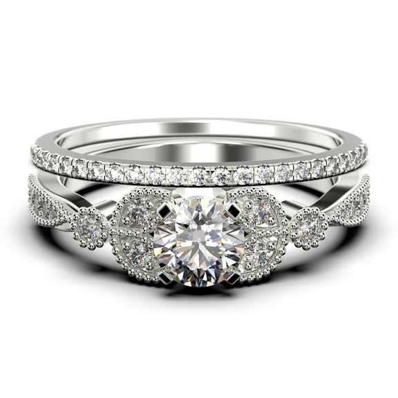 Unique Boho & hippie 2.00 Carat Round Cut Diamond Moissanite Engagement Ring, Wedding Ring in 10k Solid White Gold, Leaf Ring, Promise Ring, Anniversary Gift, Bridal Set, Matching Band