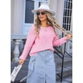 thumbnail image 4 of Women'S Off Shoulder Sweaters Long Sleeve Drop Shoulder Waffle Knit Pullover Sweater Tops with Pockets Pink L, 4 of 8