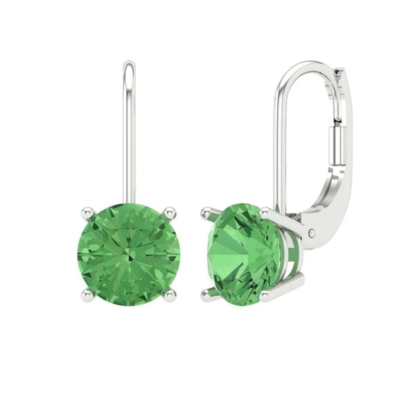 Clara Pucci 4 ct Brilliant Round Cut Drop Dangle VVS1 Genuine Conflict free Green Zircon Solid 18K White Gold Designer Everyday Earrings Lever Back