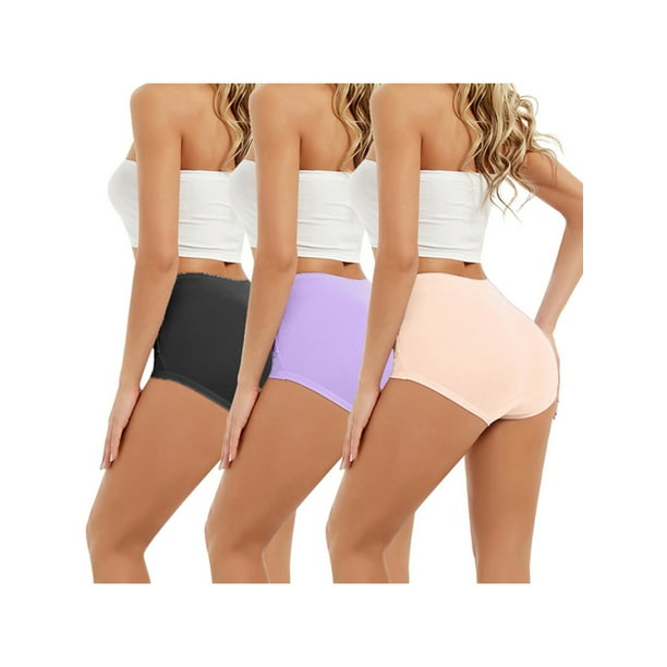 LUXUR Ladies Full Coverage Underwear Stretch Sleeping Briefs Black + Purple  + Nude XL 