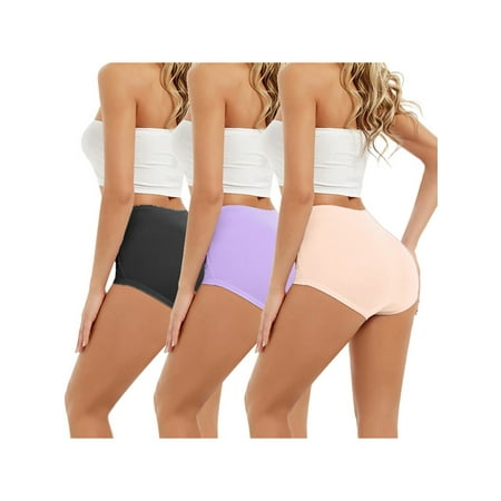 

Capreze Full Coverage Lingerie Underwear Ladies Stretch High Waist Briefs Sleeping 3 Pack Panties Black + Purple + Nude 4XL