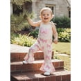 thumbnail image 6 of BemeyourBBs Toddler Baby Girls Pink Bow Outfit Bell Bottom Romper Jumpsuit Sleeveless Bow Print Suspender Flared Pants Spring Summer Clothes, 6 of 9