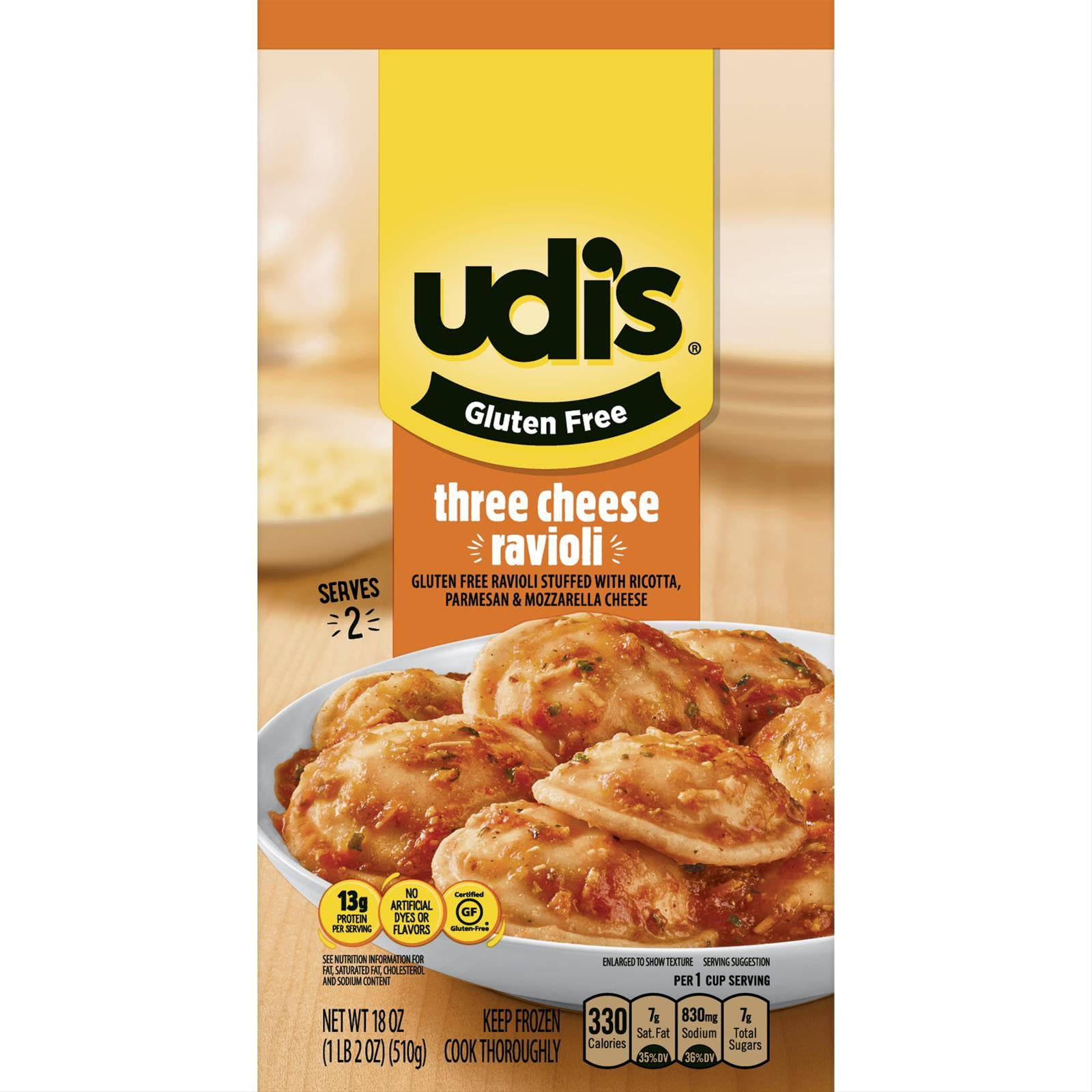 Udi's Gluten Free Three Cheese Ravioli, 18 oz (Frozen)