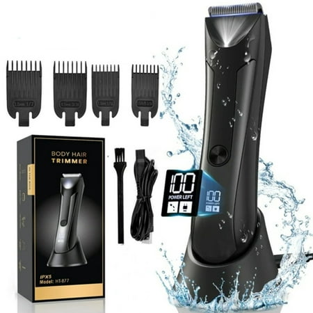 Electric Groin Hair Trimmer with Ceramic Blade Heads, Waterproof Wet/Dry TIFOR, Recharge Dock, Body Shavers for Men, Male Hygiene Grooming Razor