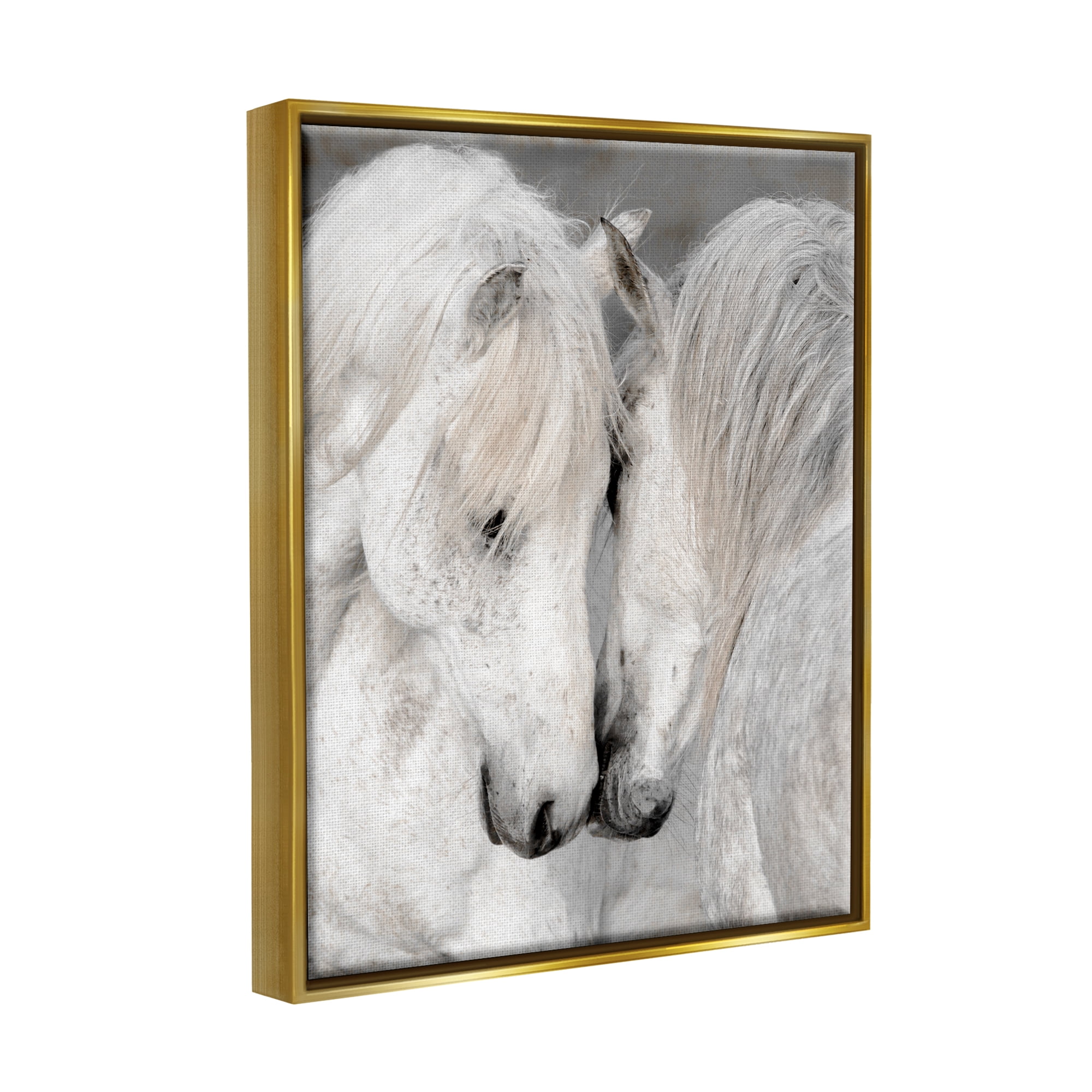 Stupell Industries Hugging Horse Pair Animals & Insects Photography Gold Floater Framed Canvas Art Print Wall Art, 25 x 31
