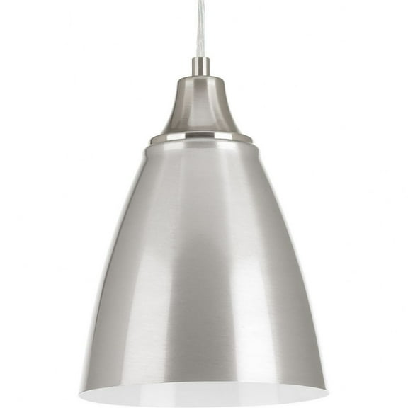 Progress Lighting Pure 1-Light LED Pendant, Brushed Nickel, Polished White Interior, Steel, Damp Rated, 3000K, 90 CRI