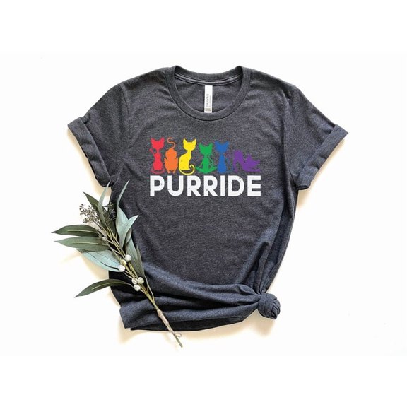 Purride Cat Pride T-Shirt, LGBTQ Pride Month Shirt for Cat Lovers, Rainbow Flag Graphic Tee, Gift for Gay and Lesbian Friends