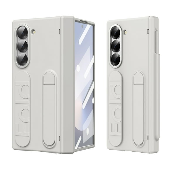 ELEHOLD Case for Samsung Galaxy Z Fold 6, Anti-Drop Slim Case with S Pen Holder & Kickstand & Strap,White