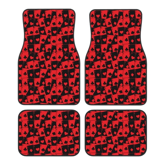Fuzoiu Playing Cards Print Carpet Floor Mats for Car,Car Foot Mat Set,Universal Fit 4 Piece Mat Pad Set,Fits Most Cars Trucks Vans Sedans SUV Auto Carpet Mat Se