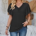 thumbnail image 4 of Fgnfyis Women'S T-Shirts Lace Collar Flutter Sleeve Casual Blouse Loose Fit Summer Basic Tee Top Womens Short Sleeve Tops Black S, 4 of 5