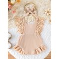 thumbnail image 3 of Suealasg Newborn Baby Girl 2Pcs Summer Outfits Lace Sleeve Round Neck Ruffle Romper with Headband Set Infant Birthday Photoshoot Clothes 0-18 Months, 3 of 8