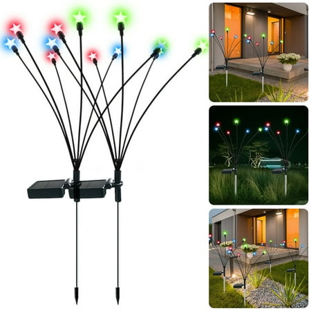 

2Pcs Solar Starburst Swaying Garden Lights Solar Powered Stars Swing Lawn Lights with 600mAh Battery IP65 Waterproof Outdoor Decorative Stake Lights Landscape Lamp for Patio Yard