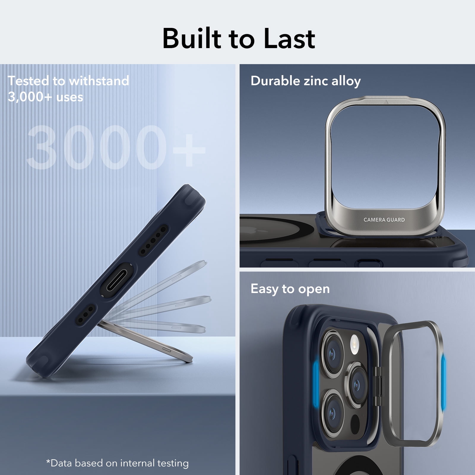 ESR Kickstand Case with HaloLock Compatible with iPhone 15 Pro Max Case, with adjustable Camera Guard, Compatible with MagSafe, Ultra-high Hardness Protection, Clear Dark Blue