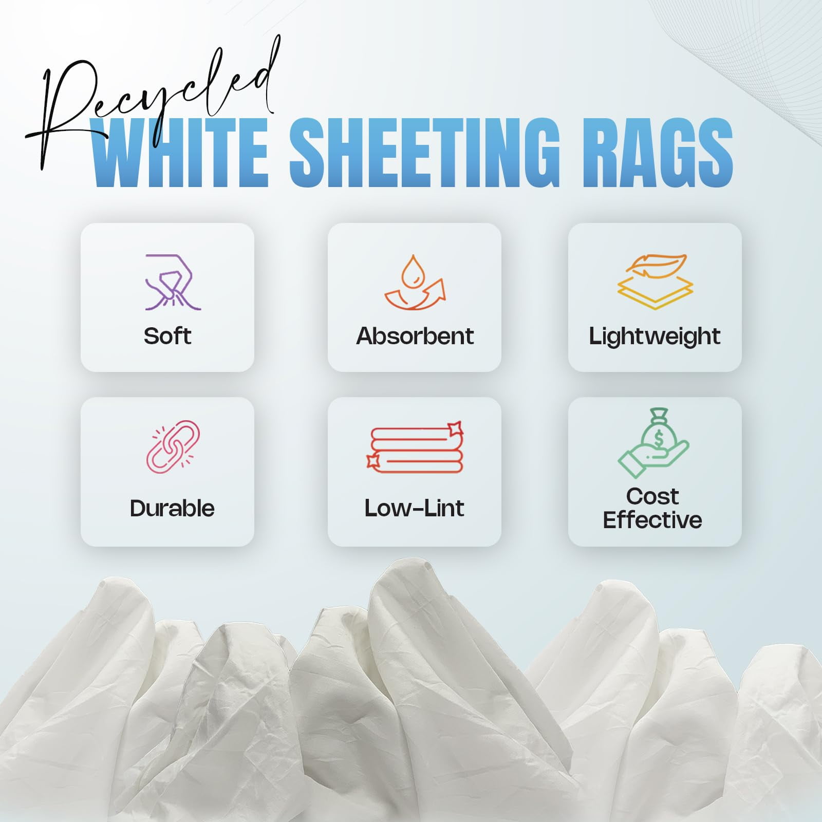 SupremePlus Sheeting Cleaning Rags 10 lbs Box of Rags Commercial Lint-Free Multipurpose Cotton Household Cleaning Cloths & Wipes, White, 90 Count