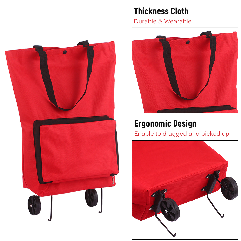 Foldable Shopping Trolley Bag with Wheels Collapsible Shopping Cart Reusable Foldable Grocery Bags Travel Bag Red - image 3 of 10