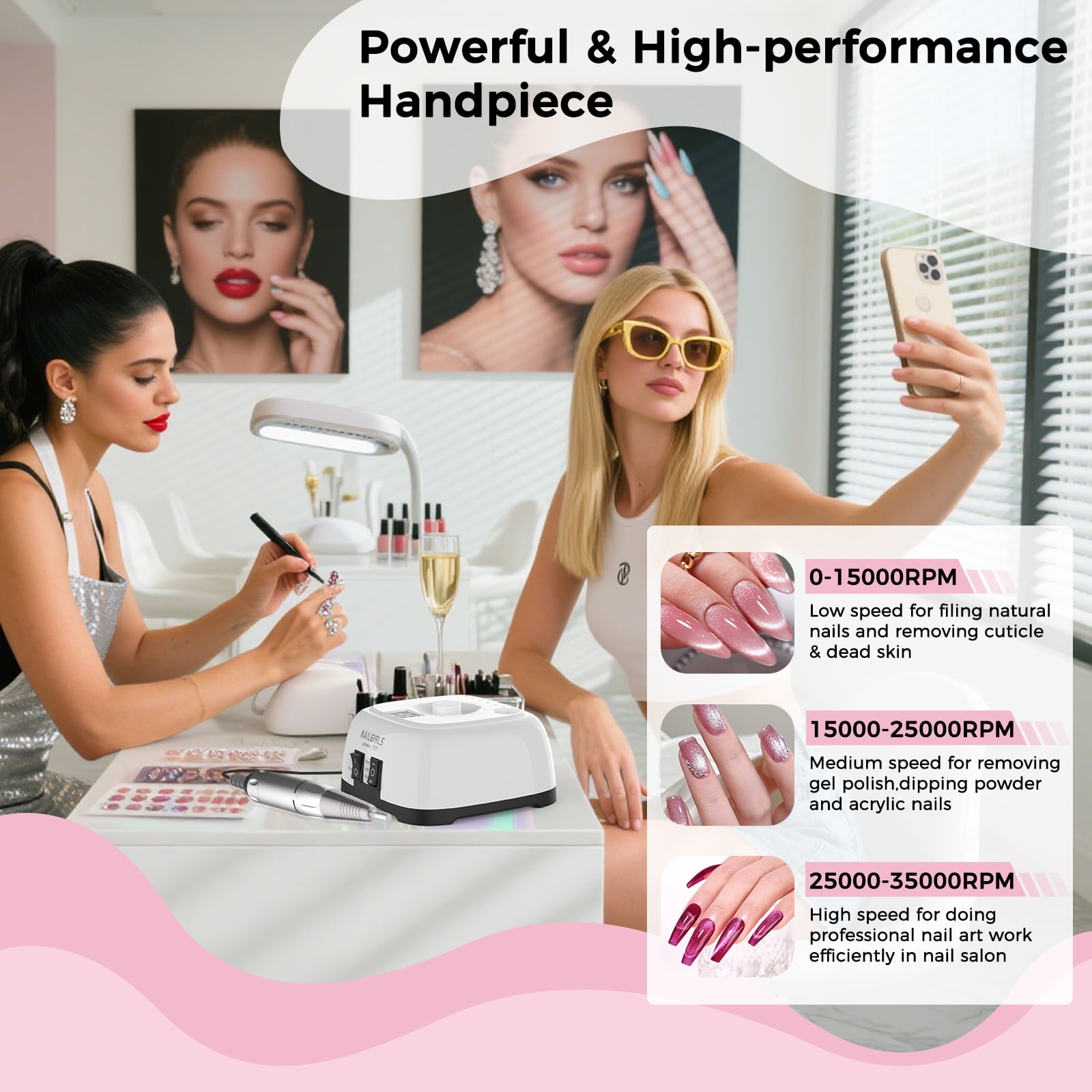 NAILGIRLS Electric Nail Drill 35000RPM with Foot Pedal, LCD Display for Acrylic Gel Manicure Pedicure