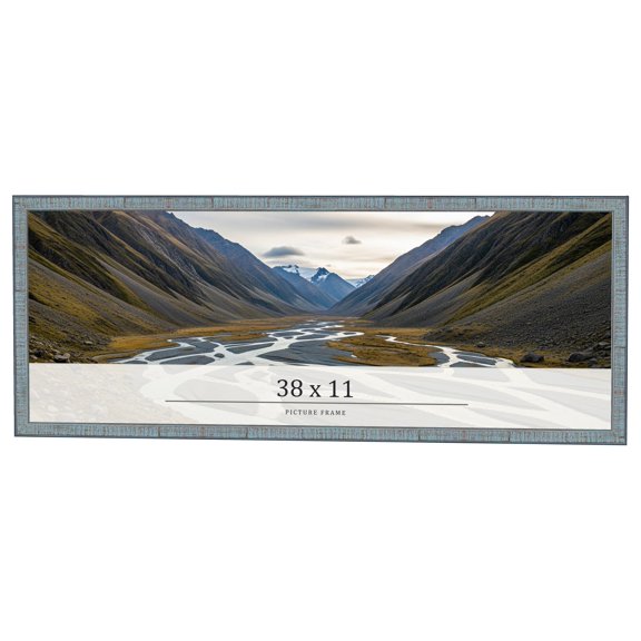 38x11 Frame Blue Scuffed Farm Board Solid Wood Picture Frame Width 0.75 Inches | Interior Depth 0.5