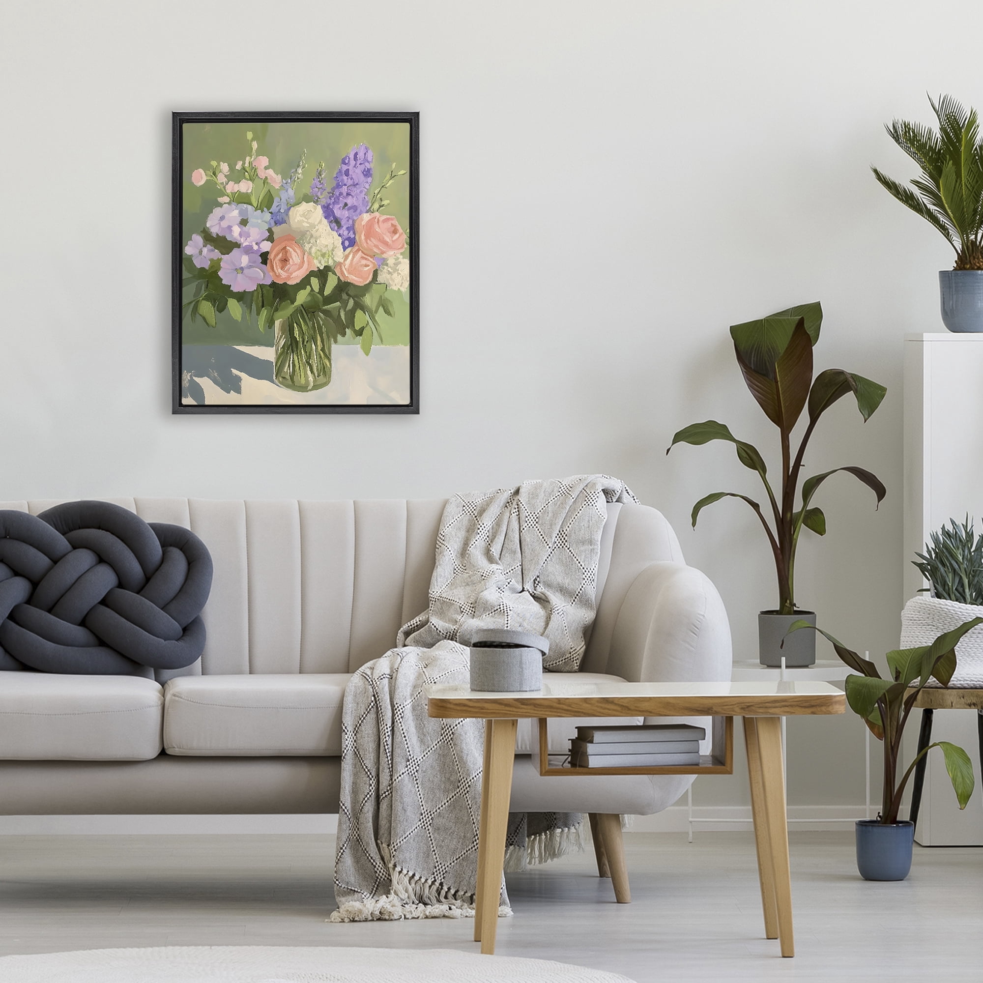 Stupell Industries Mixed Roses & Lilacs Bouquet Black Framed Floater Canvas Wall Art, design by The Prints Vibe