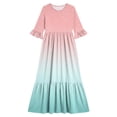 thumbnail image 4 of ITSAME Girls A-Line Dress Gradient Print Crew Neck Flowy Ruffle 3/4 Sleeve Summer Casual A-Line Dress Pink Size 6, 4 of 7