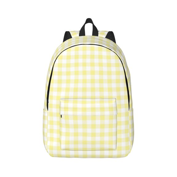 Rateoe Lemon Yellow Checkboard Pattern Canvas College Laptop Backpack,Travel Daypack,Durable Rucksack Travel Notebook Bag School Backpack Book Bag for Men Women-Small