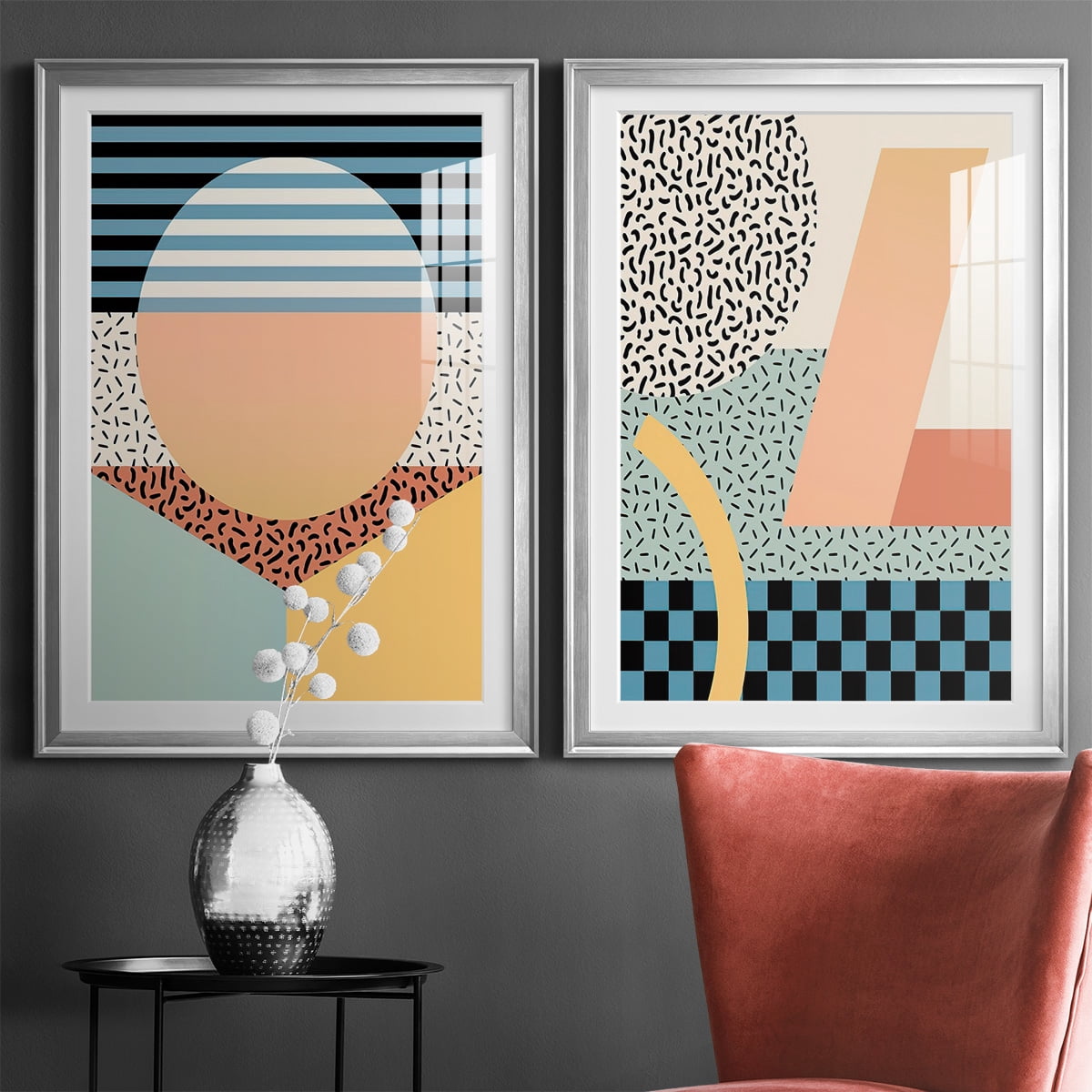Wexford Home Modern Memphis III Premium Framed Print, 30.5" x 42.5" - Ready to Hang, Silver (Set of 2)