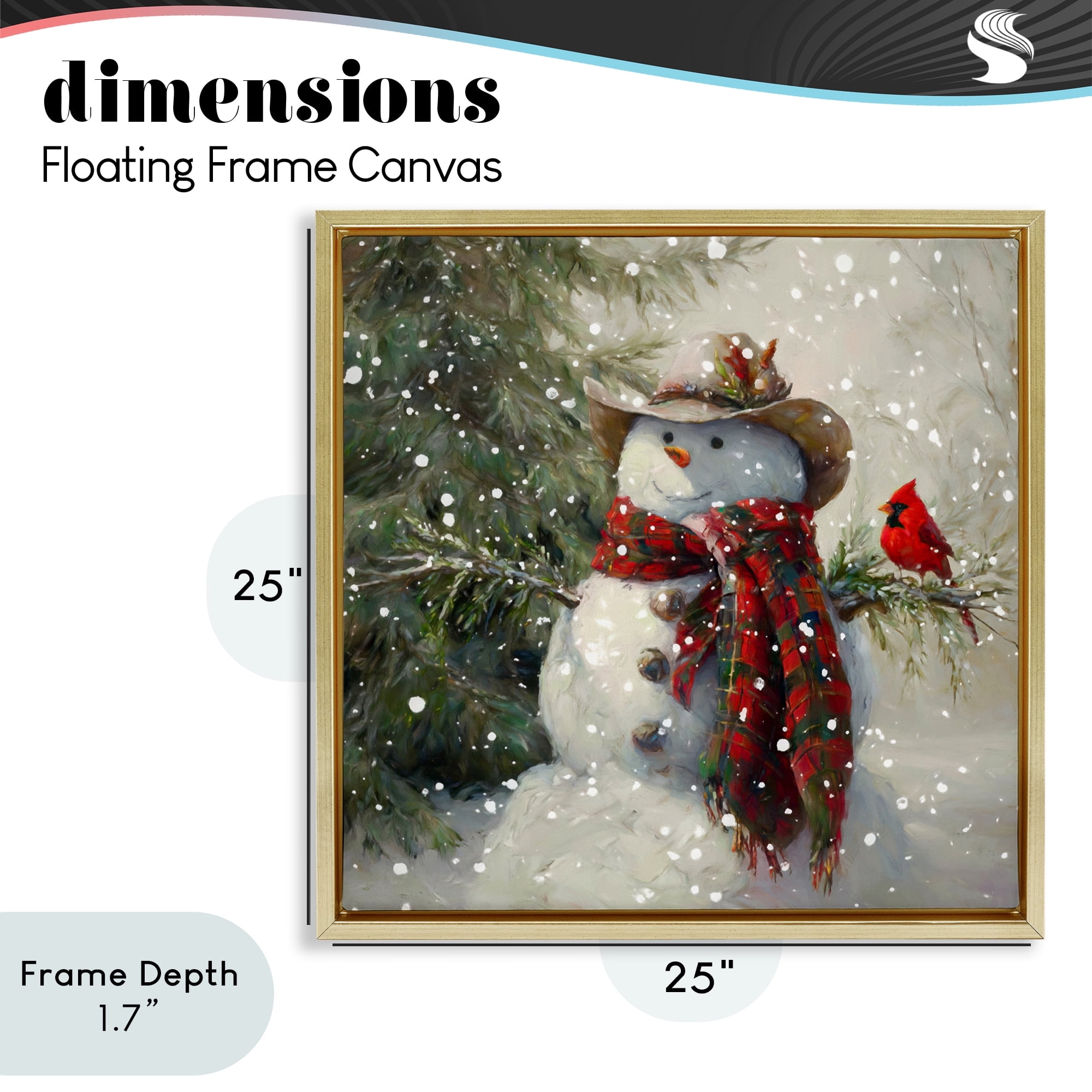 Stupell Industries Cowboy Snowman & Cardinal Gold Framed Floater Canvas Wall Art, design by Tina LeCour