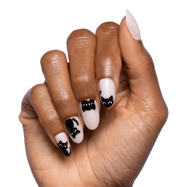 Olive & June Instant Mani Medium Oval Press-On Nails, Black Cat