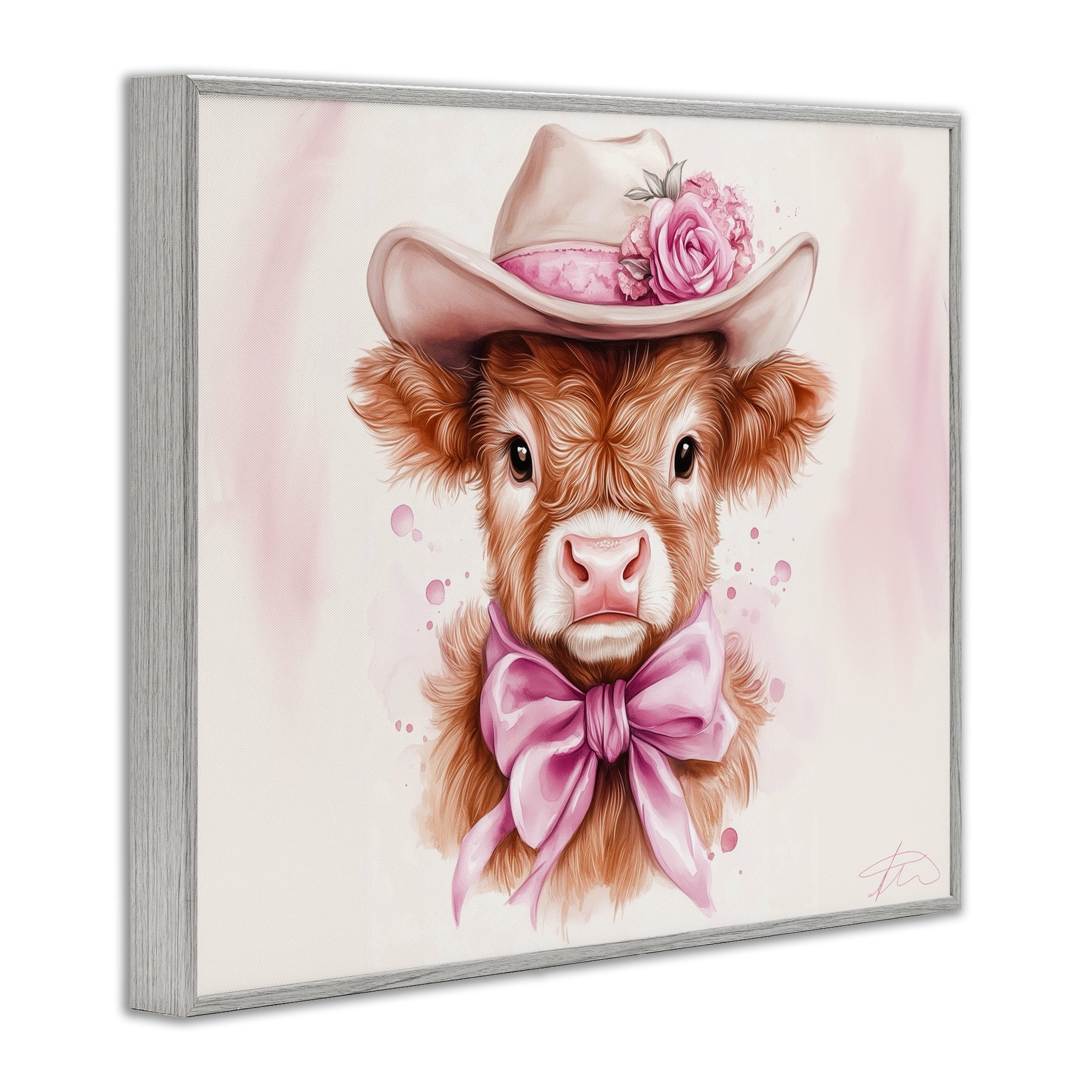 Pretty In Pink Cow Gray Framed Giclee Art, design by Shawna Stewart