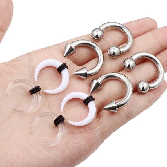 GHRTGR-2G 4G 6G 8G 12G 14G Large Septum Rings Ear Gauges Internally Threaded Spike Horseshoe Barbells Stainless Steel & Acrylic Pincher Tapers C Shape Buffalo Stretcher Expander for Women Men