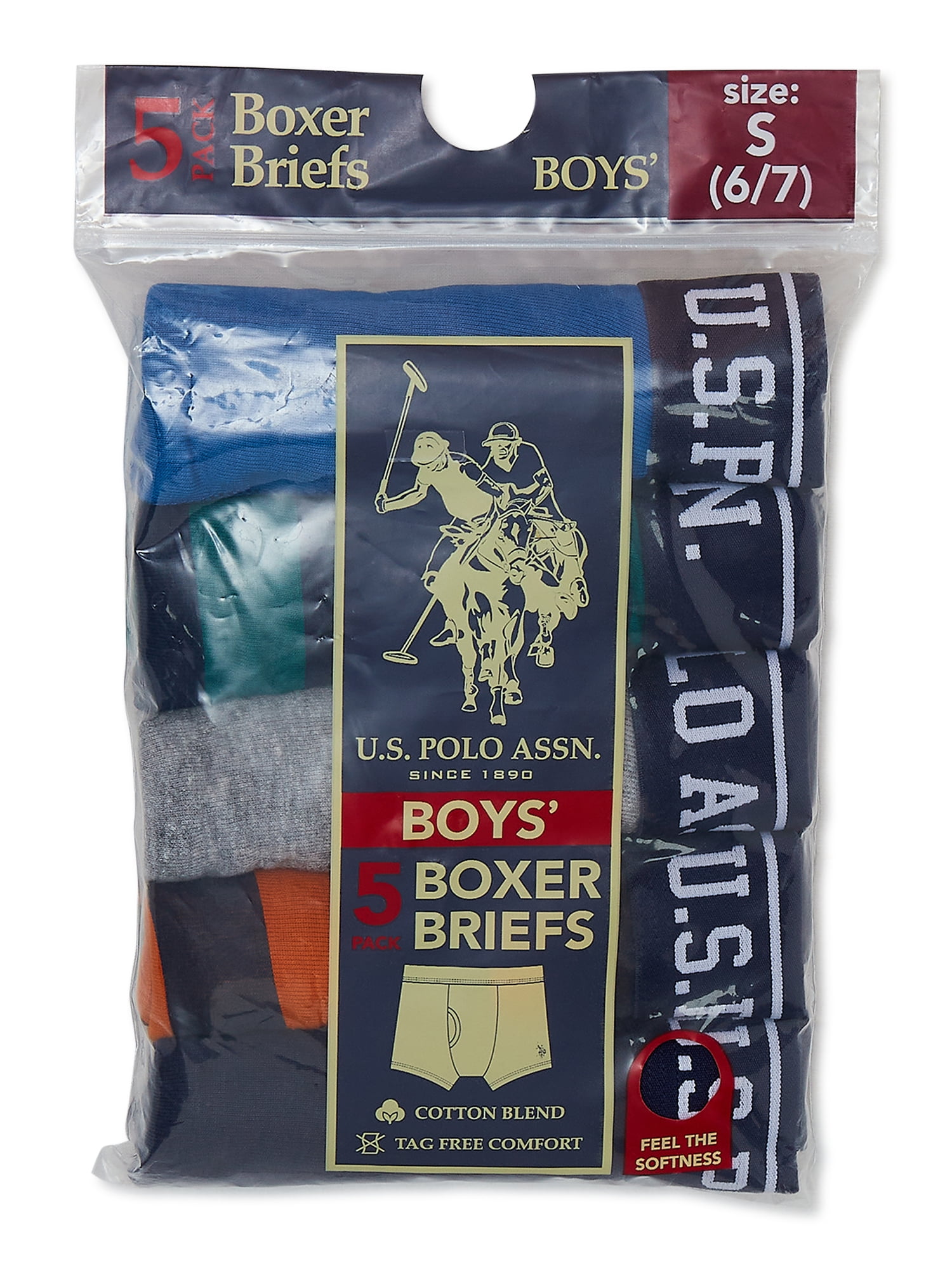 U.S. Polo Assn. Boys Cotton Tagless Underwear Boxer Briefs, 5- Pack, Sizes (S-XXL)