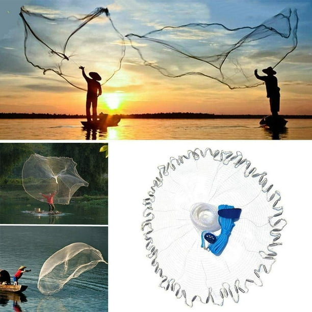Mikewe Handmade American Saltwater Fishing Cast Net With Heavy Duty Real Zinc Sinker Weights For Bait Trap Fish 4/6/8ft Radius, 3/8 Inch Mesh Size Oth