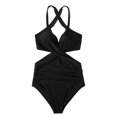 thumbnail image 6 of Women's One Piece Swimsuit Cross Front Cutout High Waisted Sexy Backless Monokini for Beach Pool Vacation,Black,L, 6 of 8