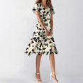 thumbnail image 2 of WTOBBY Women's Summer Casual Fashion Flower Print Dress V Neck Short Sleeve Short Skirt, Playful and Cute for Warm Weather Outings,Beige L, 2 of 4