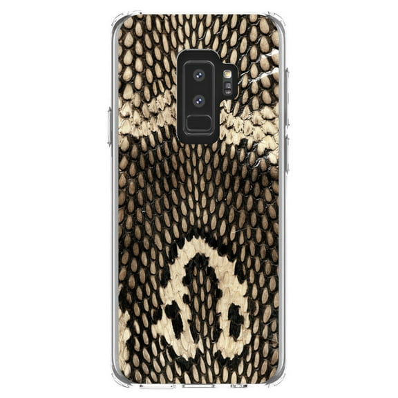 DistinctInk Clear Shockproof Hybrid Case for Samsung Galaxy S9  PLUS (6.2" Screen) - TPU Bumper, Acrylic Back, Tempered Glass Screen Protector - Brown Tan Snake Skin Texture - Animal Print