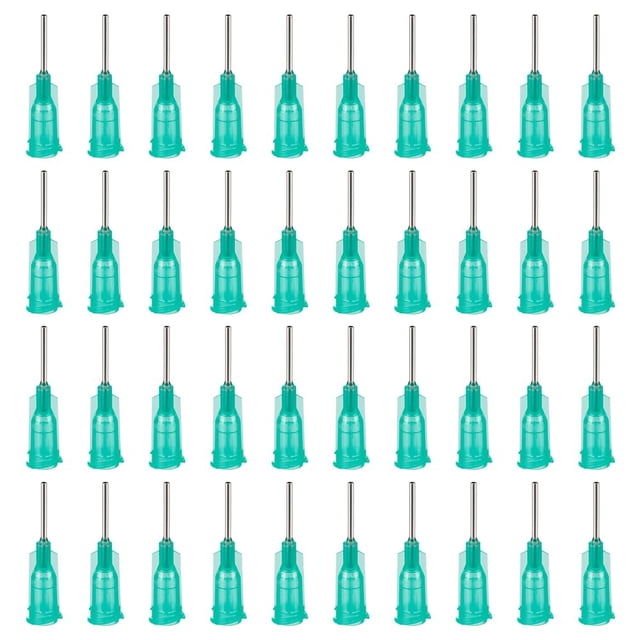 150 agujas dispensadoras de acero inoxidable 304, calibre 14, punta roma turquesa, para frascos de pegamento, con conector Luer.