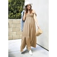 thumbnail image 3 of Women's Flutter Cap Sleeve Shirred Smocked Bodice Maxi Dress with Front Slits, Beige, Large, 3 of 6