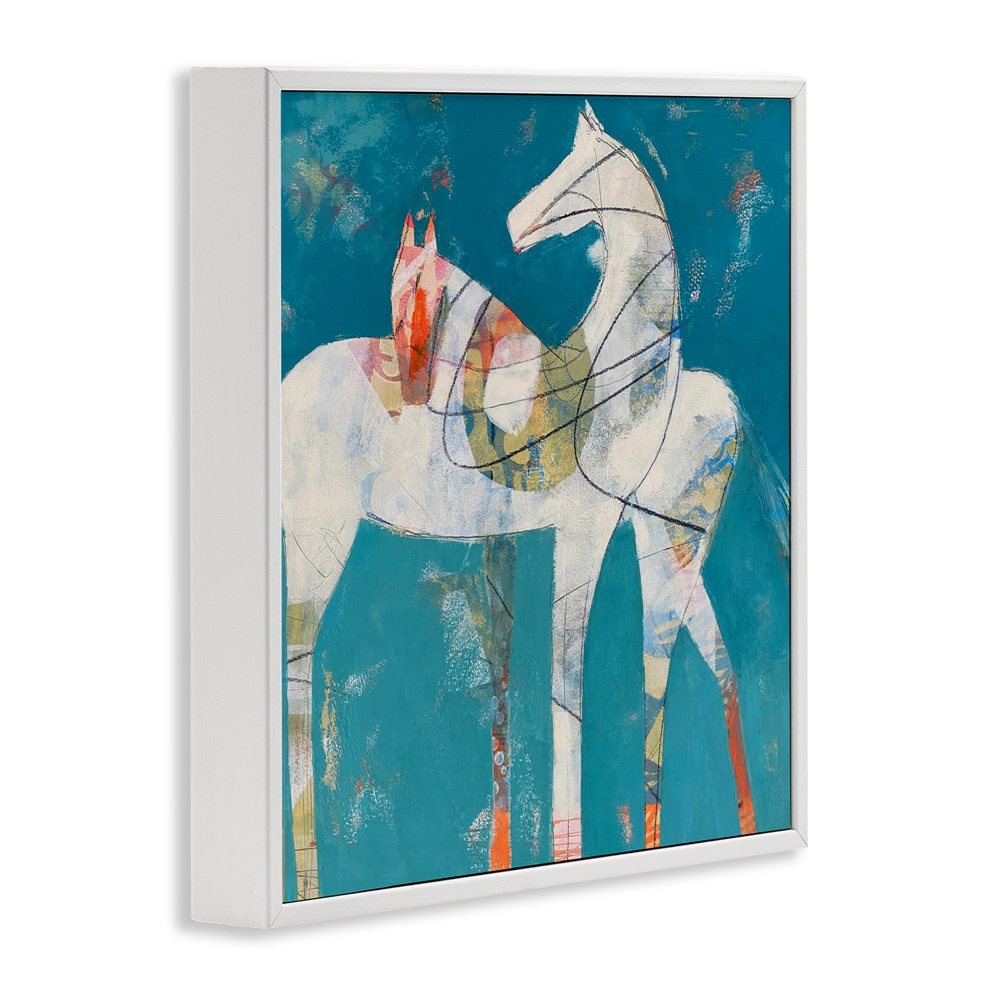 In Sync Abstract Horse Pair White Framed Giclee Art, design by Dianna Fritzler