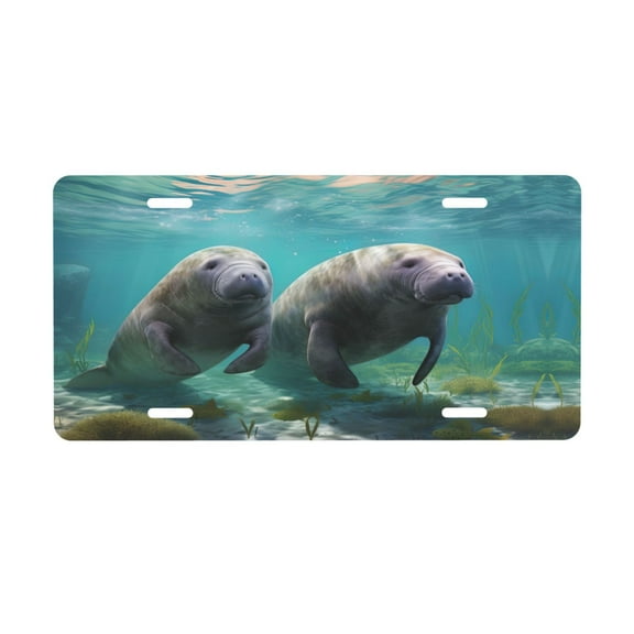 KAKALAD Underwater Ocean Sea Wildlife Manatee 03 Aluminum Universal Car Vehicles License Plate 6" x 12" (4 Holes)