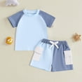 thumbnail image 2 of Splozh Toddler Baby Boys Clothes Childrens Clothes Summer Set Boys Simple Short Sleeve Shorts Two Piece Set Blue,12-18 Months, 2 of 3