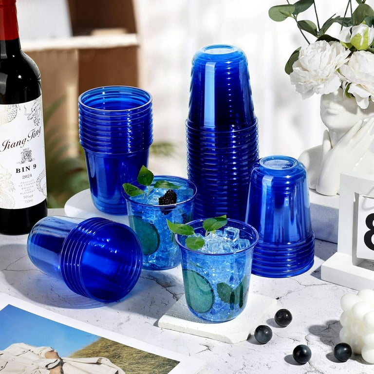 50 Pcs Blue Plastic Cups, 12oz Disposable Stemless Wine Glasses for  Cocktail Clear Wine Cups Cocktail Glasses Blue Party Cup for Wedding  Birthday ...