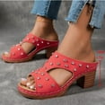 thumbnail image 5 of Viluyesy Women's Block Heels Sandals, Slip-On Peep Toe Fashion Rivets Comfortable Breathable Shoes Red 5.5, 5 of 6