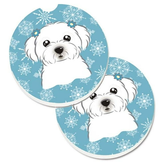 Snowflake Maltese Set of 2 Cup Holder Car Coaster