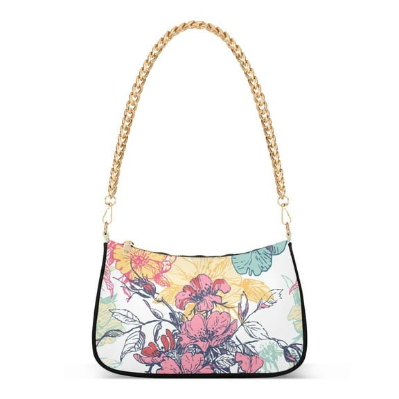 Elegant Rose Flower Womens Chain Shoulder Bag Tote Handbag Clutch Hobo Purse with Zipper for Travel Casual