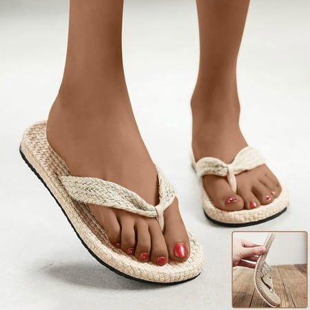 

VerPetridure Women s Sandal Imitation Hemp Rope Flat-bottom Flip Flop