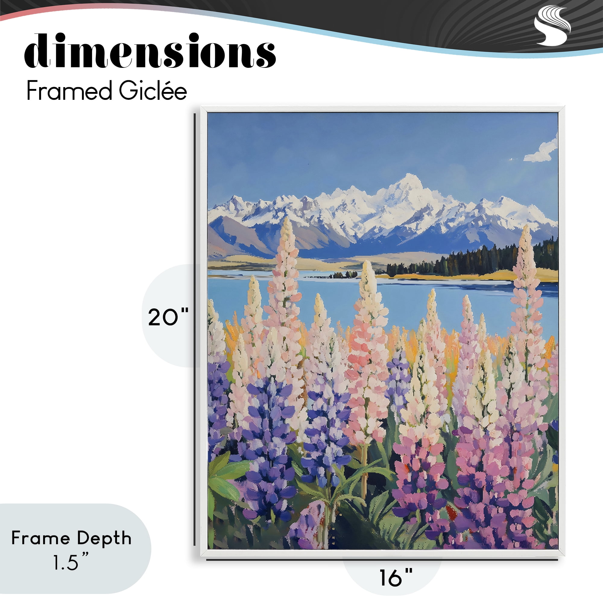 Stupell Industries Mountains & Wildflowers by Lake White Framed Giclee Art, design by The Prints Vibe